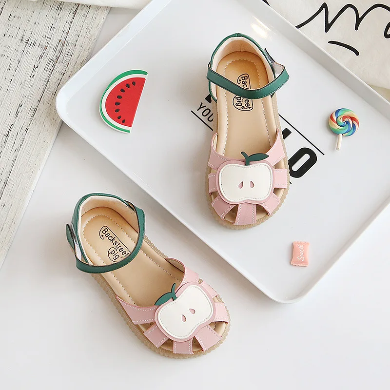 Toddler Girls Soft Leather Sandals Kids Summer Watermelon Fruit Sandals Little Girls Toe-capped Princess Dress Shoes Roman