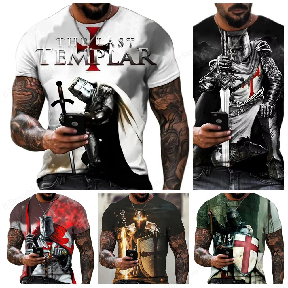 Knight Templar 3d Print Tshirt For Men Summer T-shirt Men Fashion Oversized Casual Short Sleeve T shirt Unisex Clothing 2025 Top