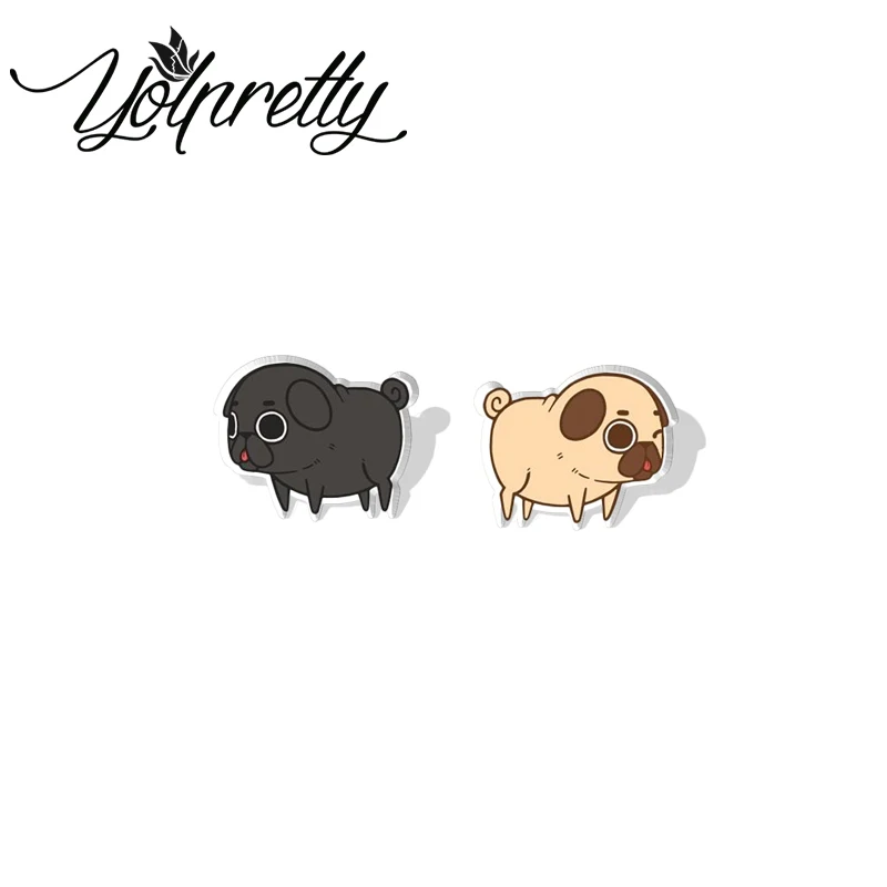 2023 Cartoon Fat Rainbow Puglie Dogs  Acrylic Stud Earrings Resin Epoxy Ear Fashion Jewelry Earrings for Women Girls