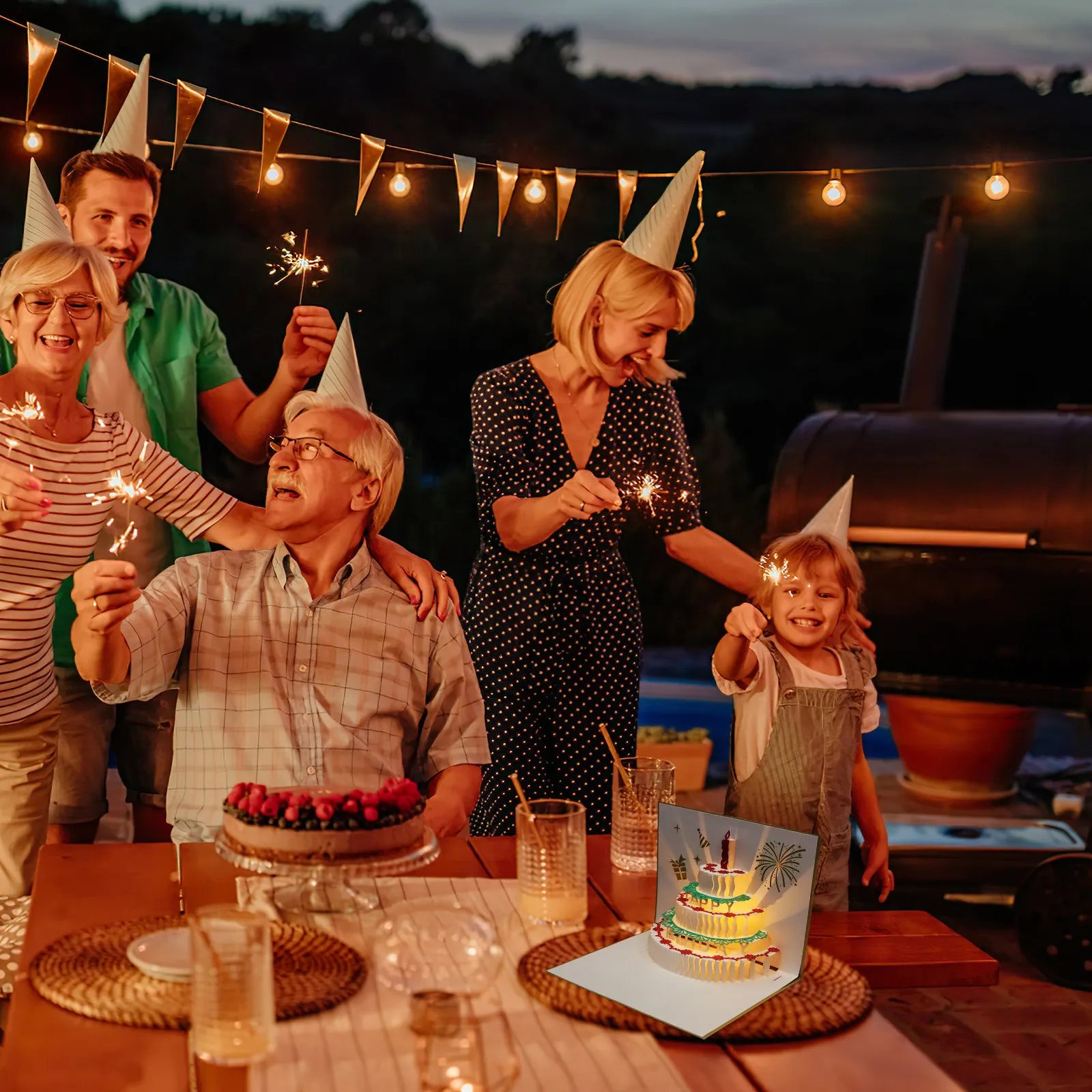 

Music Light Up Birthday Cake 3D Greeting Card Creative Blessing Card for Friends Family Birthday Celebration