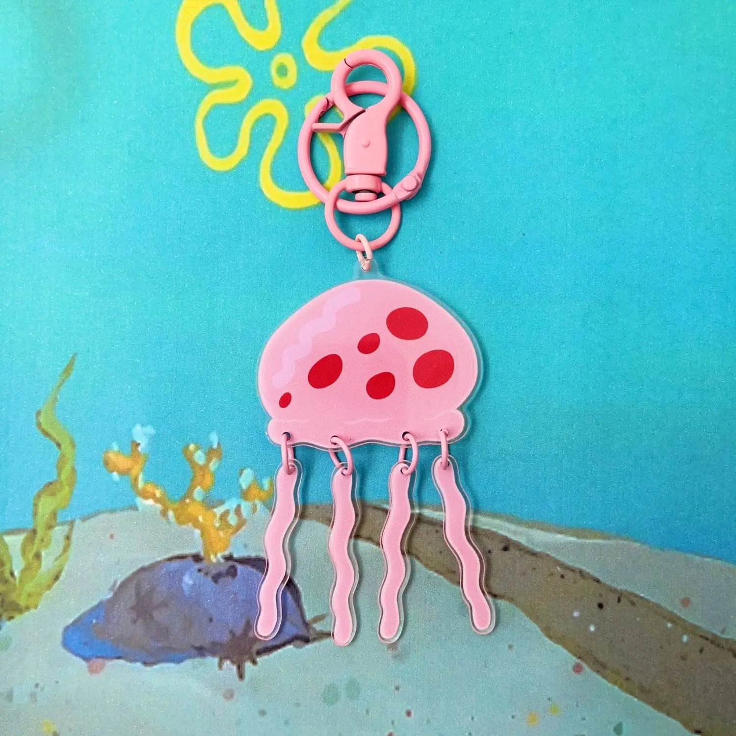 Ocean Spongebob Acrylic Jellyfish Keychain Can Be Shaken Hanging Bag Accessories Pendant Trend All Matching Gifts