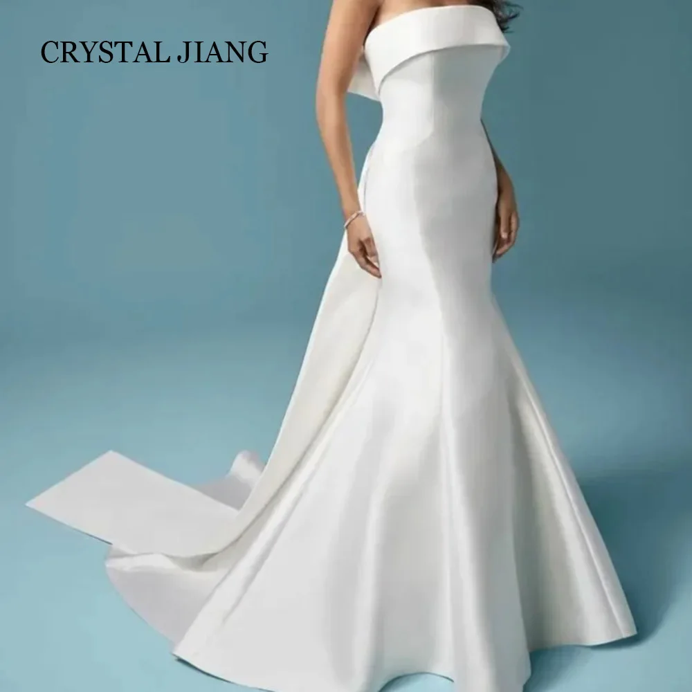 

Vintage Long Strapless Satin Wedding Dresses Sleeveless with Bow Mermaid Floor Length Vestido De Noiva Casamento 2024