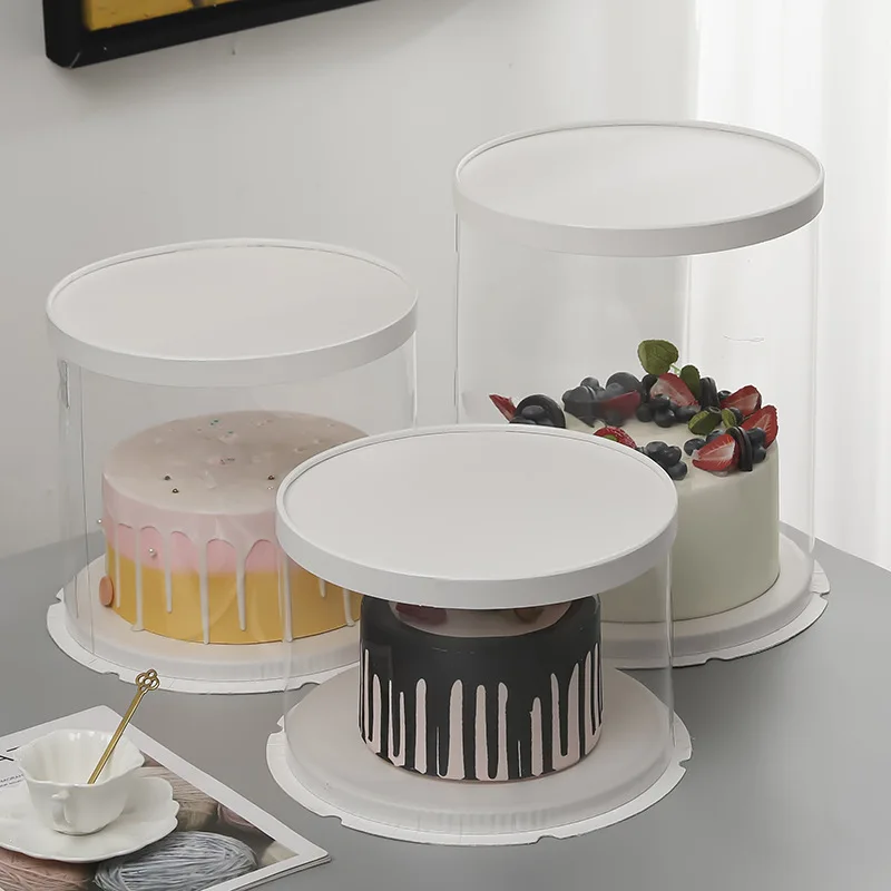 Round Cake Box Clear Cylindrical Pattern Transparent Tårtask Flower Gift Dustproof Exhibition Storage Box