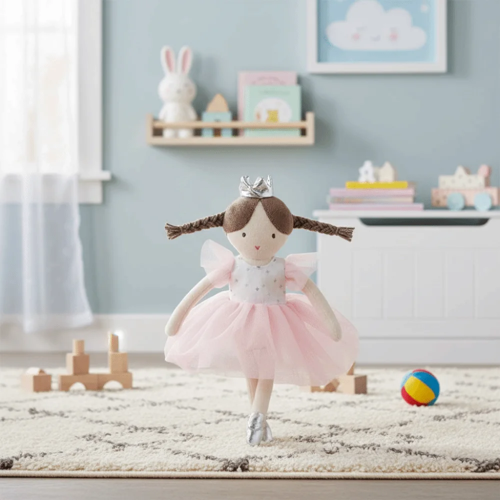 

Cartoon Pink Color Ballet Girl Doll High Quality Princess Crown Stuffed Toy Long-legged Soft Girl Shape Stuffed Doll Gift