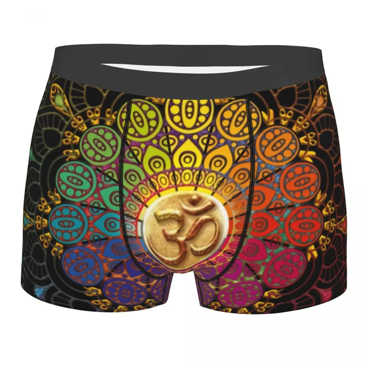 Custom OM Rainbow Mandala Boxers Shorts Panties Men's Underpants Comfortable Buddhism Aum Yoga Meditation Briefs Underwear