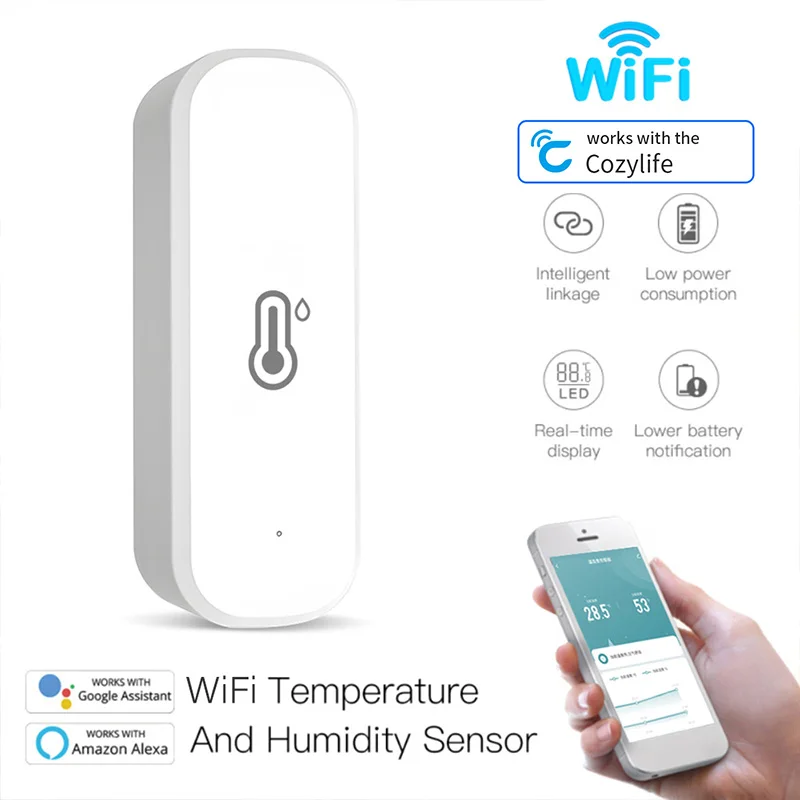 Cozylife Wifi Smart Temperature Humidity Sensor Smart Home Thermometer Hygrometer For Indoor Room Weather Station With Google