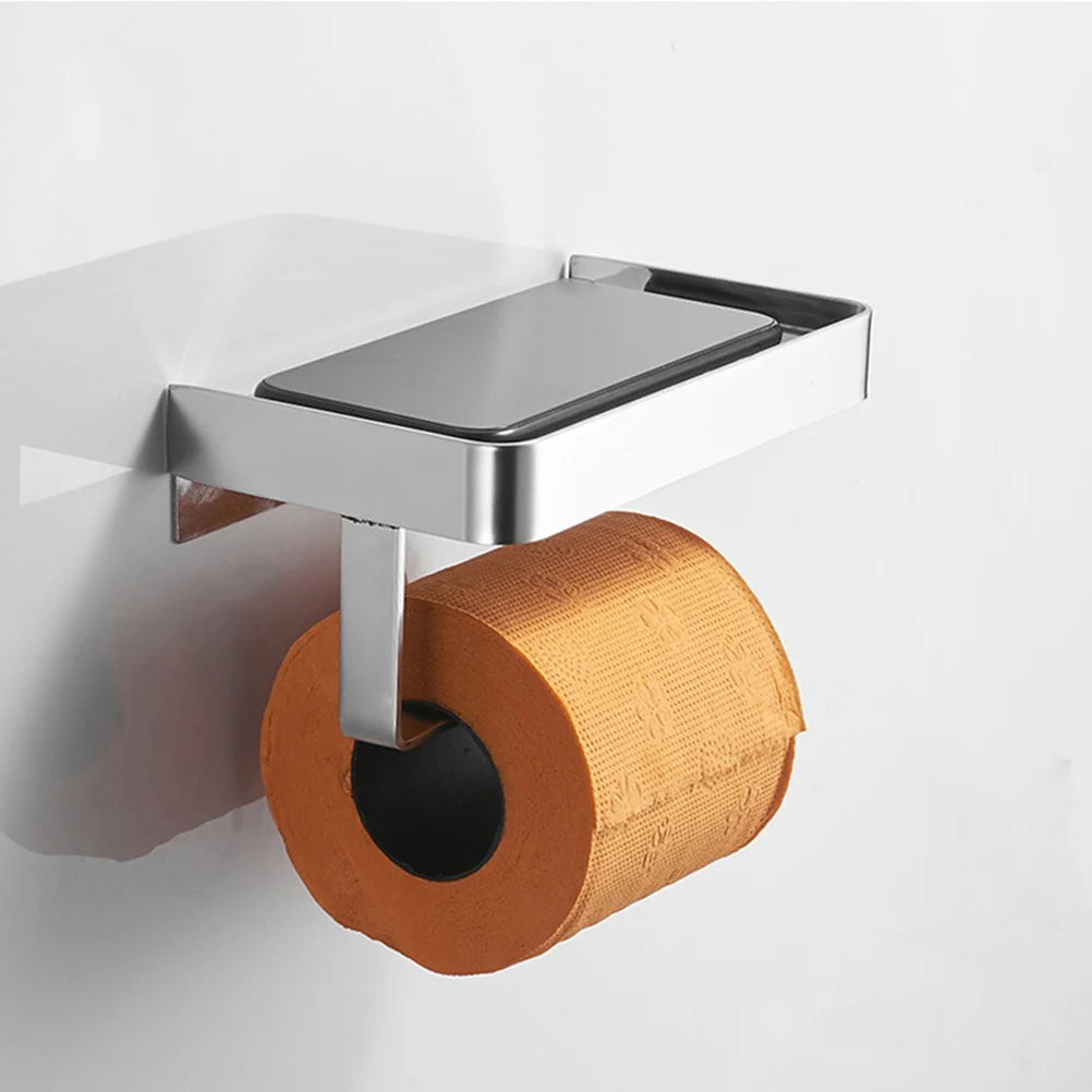 

Stainless Steel Tissue Roll Holder Wall Mounted Phone Shelf for Bathroom Toilet Paper Dispenser Non-Slip Design Smooth Surface