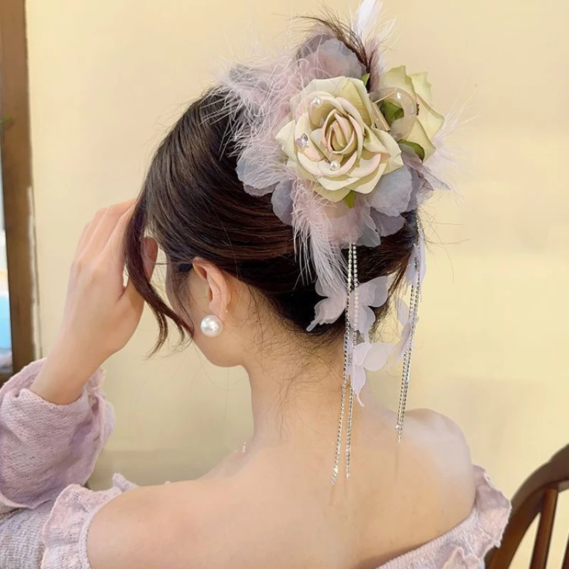 

Super Fancy Style Flower Hair Claw for Women 2024 New Girl Decorate Headwear Tassel Butterfly Hair Shark Clip Accessories