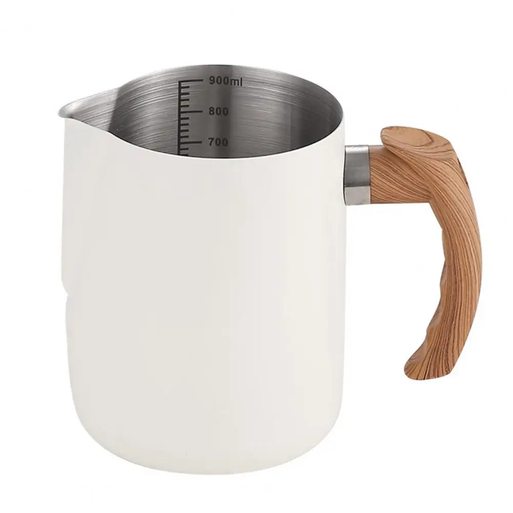 

Comfortable to Hold Milk Frothing Pitcher Stainless Steel Milk Frothing Pitcher with Wooden Handle Precise for Latte for Pouring