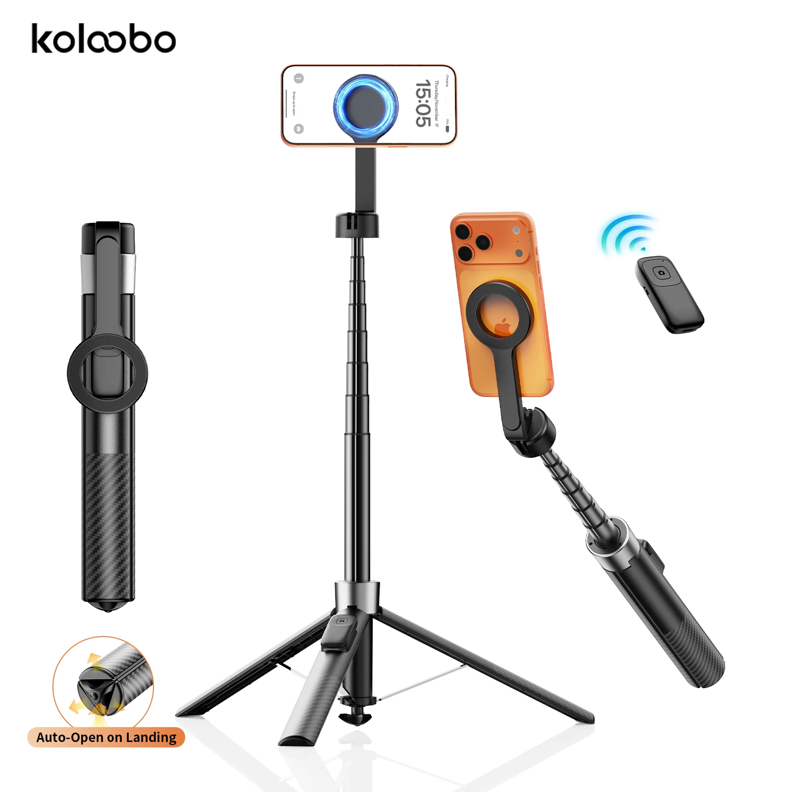 1.8m Extendable Double-Sided Magnetic Phone Selfie Stick Auto-Open Tripod Foldable with Remote for iPhone 17 16 15 Vlog Shooting