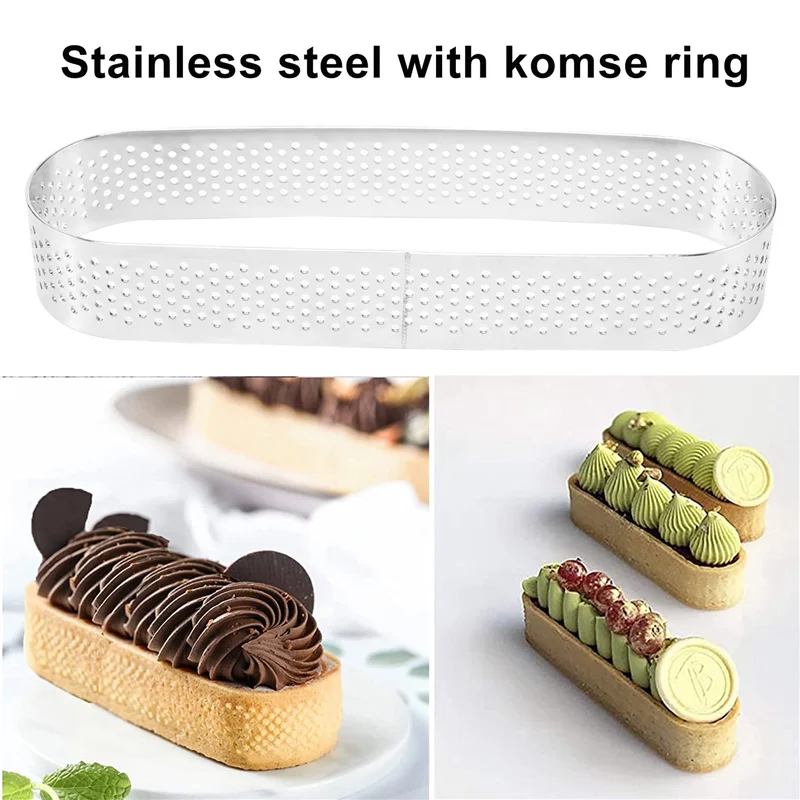 

AB39-15Pcs Oval Tartlet Molds Perforated Tart Molds For Baking Stainless Steel Round Form Ring For Tart Mousse Pies Quiche