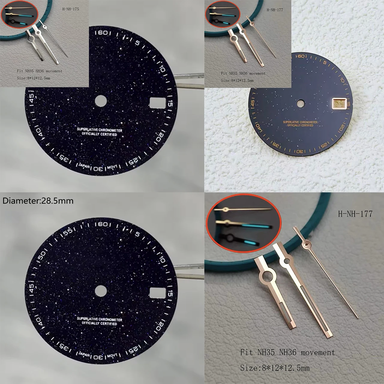 28.5mm NH35 S Logo Dial Starry Sky Stone Dial For NH35 Movement Sparkling Blue-Gold Star S Dial NH35 Date_Just Modification Part
