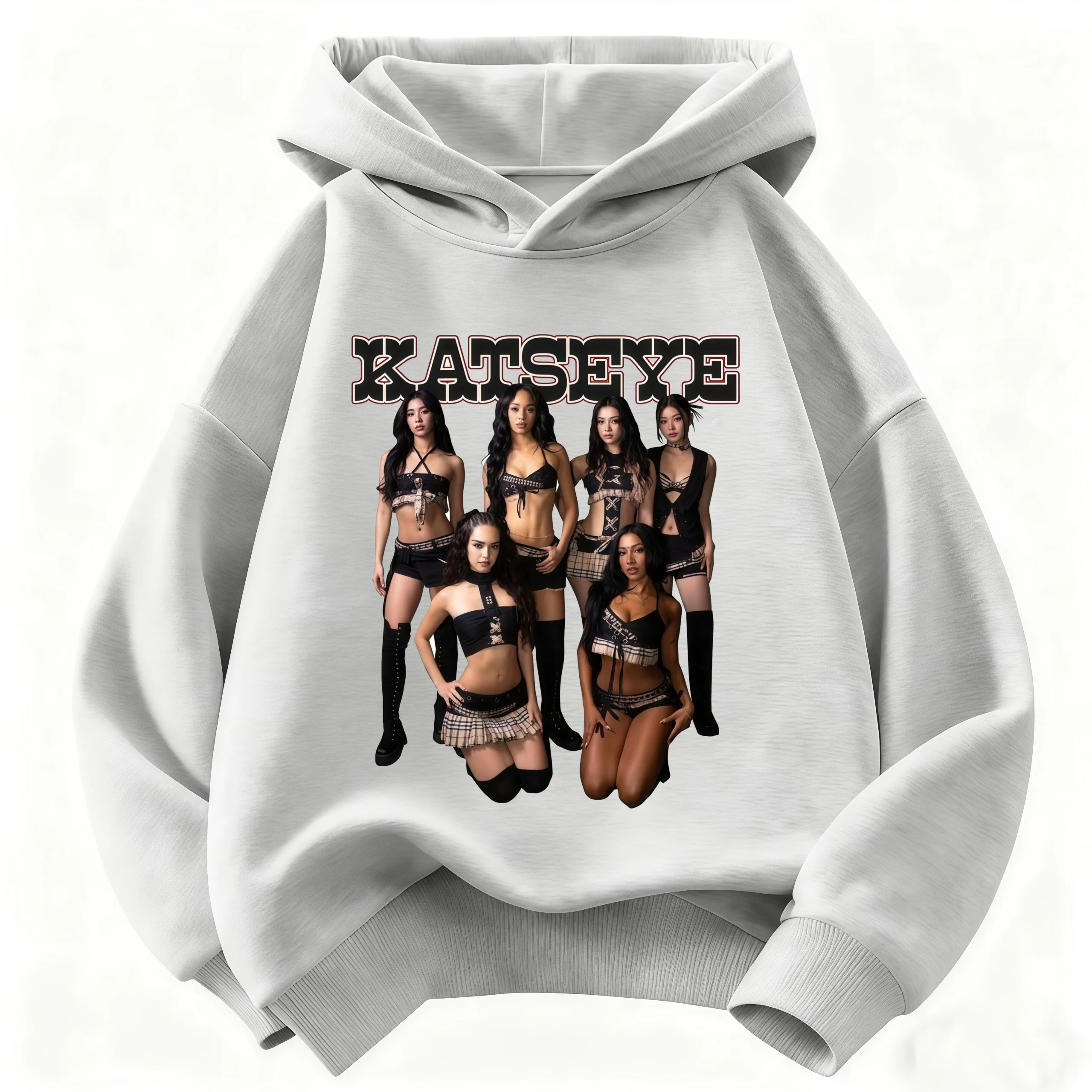 Children Pink KATSEYE Cartoon Figure Hoodie Kids Loose Casual Hooded Sweatshirt Girls Fashion Graphic Pullover Daily Wear Tops