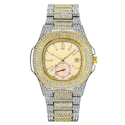 Montres Hip Hop pour hommes, Reloj zones bre, bracelet en alliage de mode, diamant, calendrier, cadeaux, montres-bracelets à quartz, 2024, nouveau