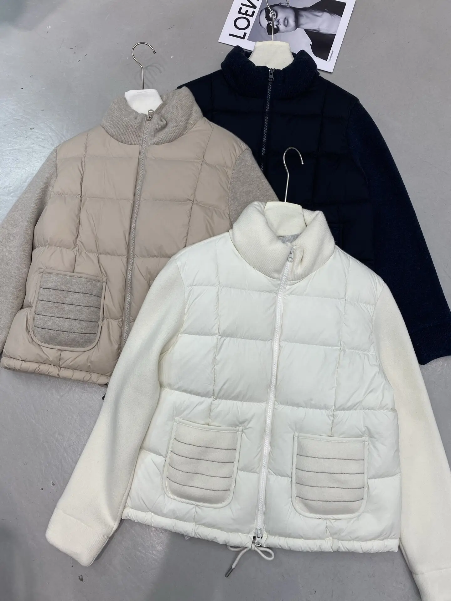Women's 2026 Winter New Wool Knitted White Goose Down Zipper Stand-up Collar Down Jacket