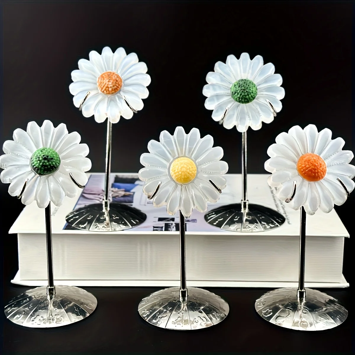 

1set Selenite Sunflower Crystal Carving with Stand - Bohemian Style, Colorful Crystal Stamens, Elegant Desktop Decor for Home