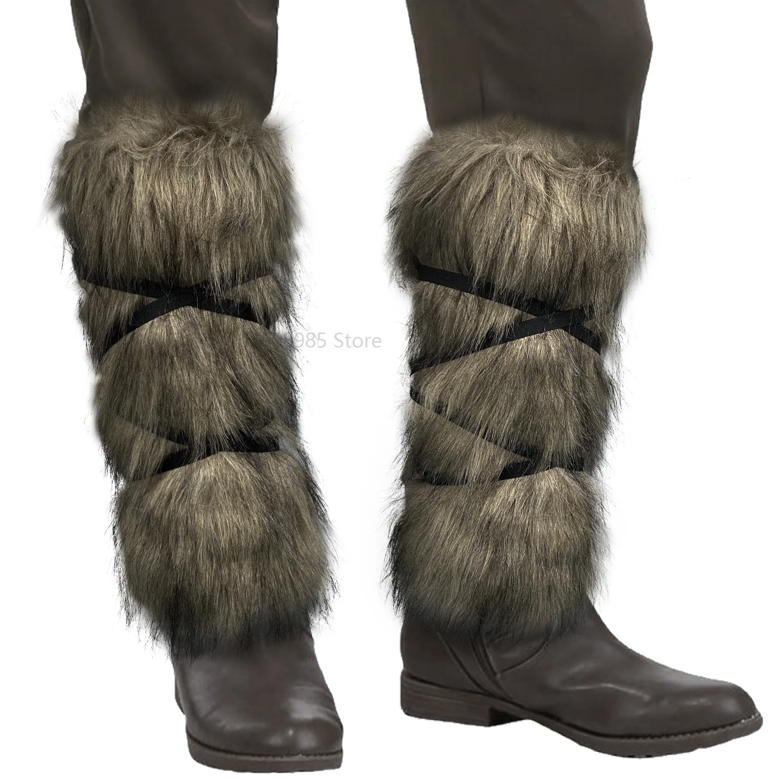

2PCS Medieval Faux Fur Warm Leg Covers Furry Leg Wraps Boot Covers Halloween Cosplay Viking Costume Accessories