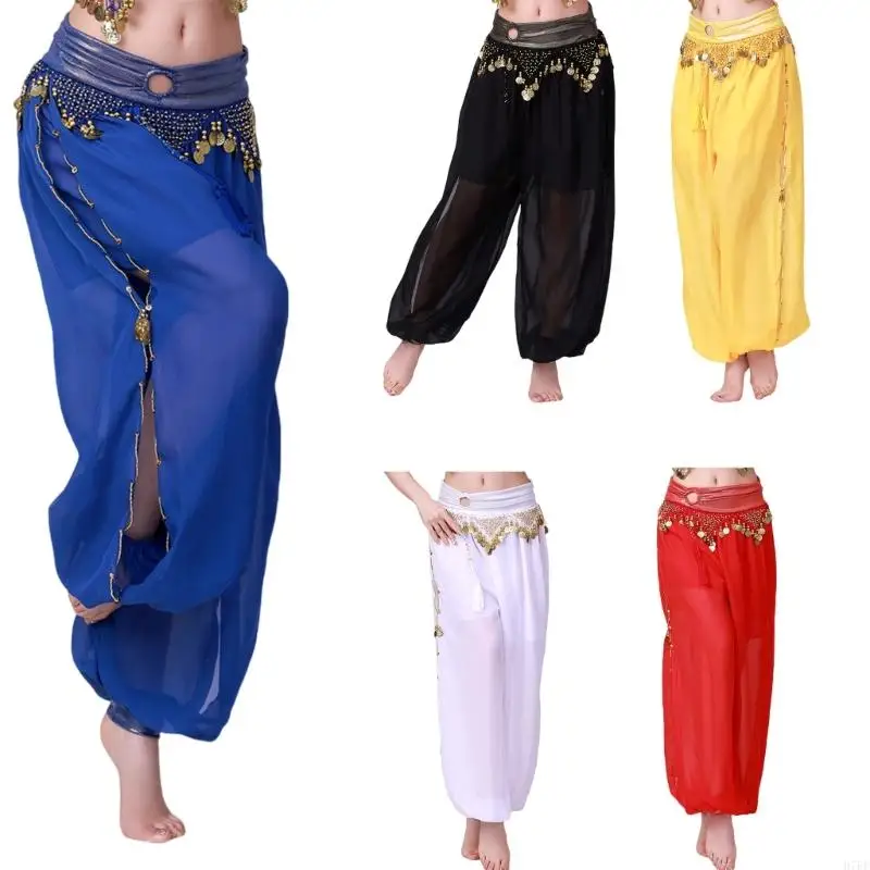 Costumes danse du ventre Belly Dance Coin Lantern Pants Split Sequins Harems Pantal