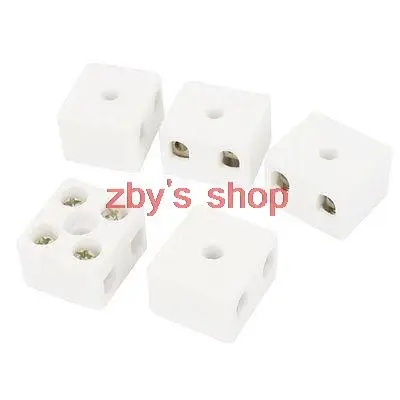 5 Pcs 10A 2W4H 2 Way 4 Hole Connector Porcelain Ceramic Terminal Block