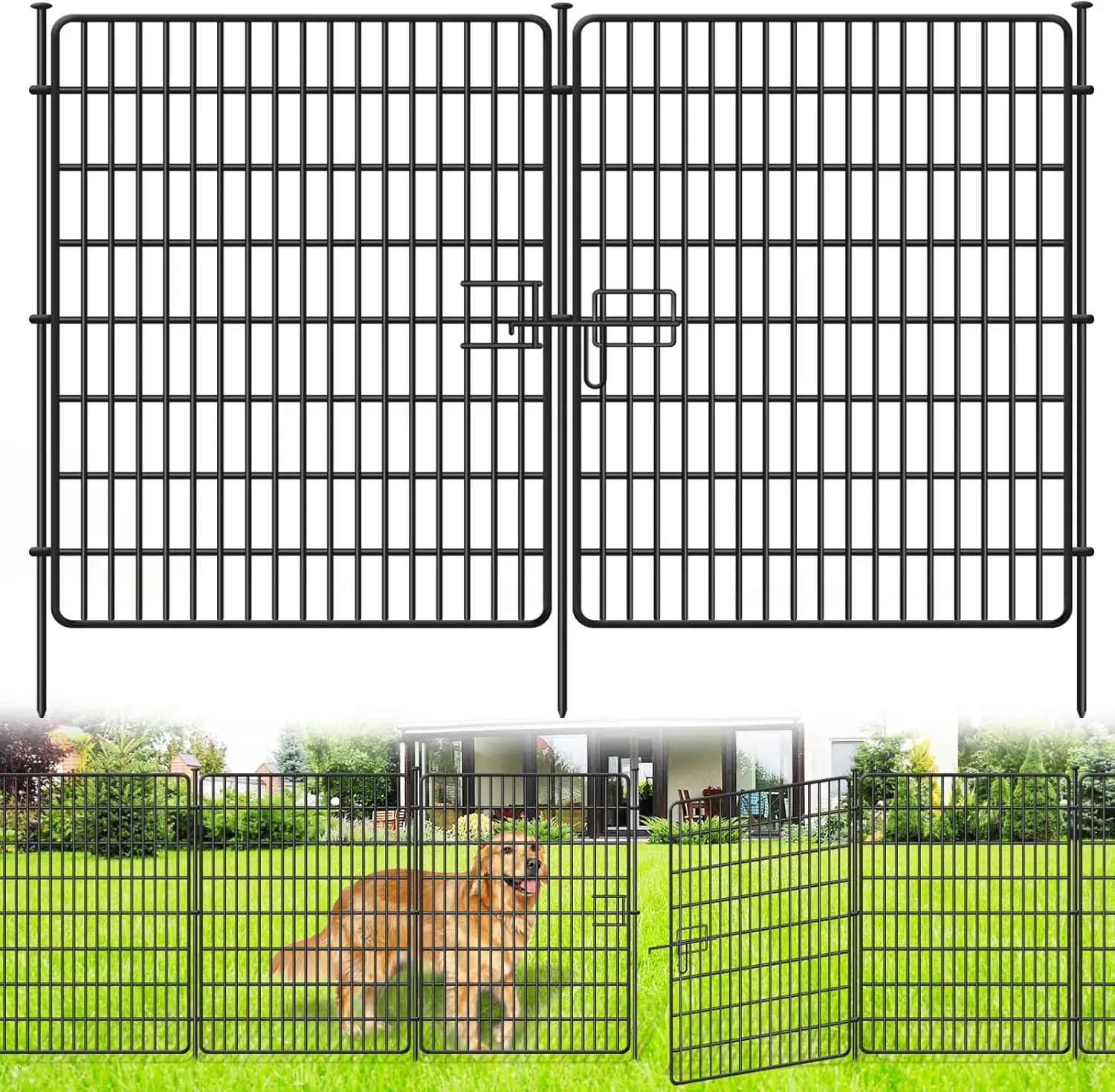 

15-Panel No-Dig Garden Fence with Gate, 32in H x 36ft L, Rustproof Metal Animal Barrier for Dogs & Outdoor Use