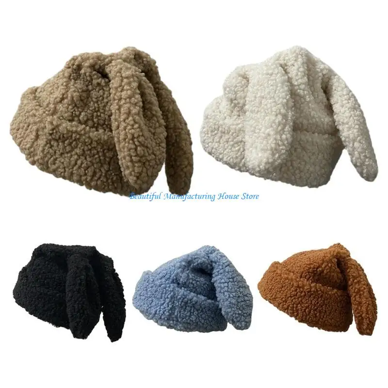 E56A Simple Rabbit Ears Funny Knitted Winter Windproof Fashion Knitted Hat All-match