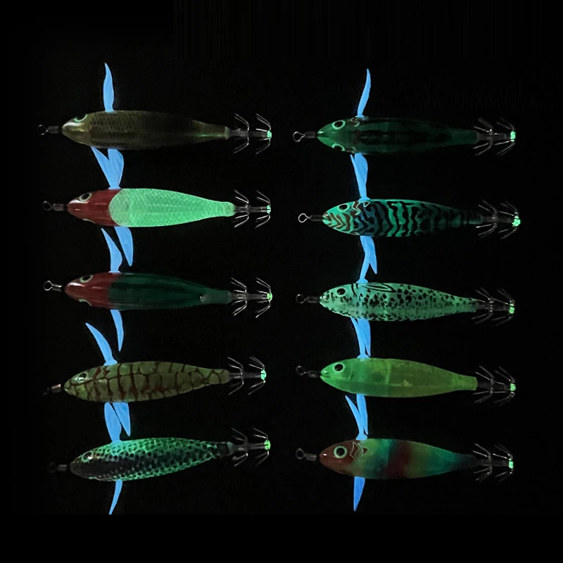 Simulated Glow-In-The-Dark Blow Barrel Wood Shrimp Lure Lead Sinker Shrimp Bait Clamp Hook Squid Hook Sea Fishing Octopus Squid