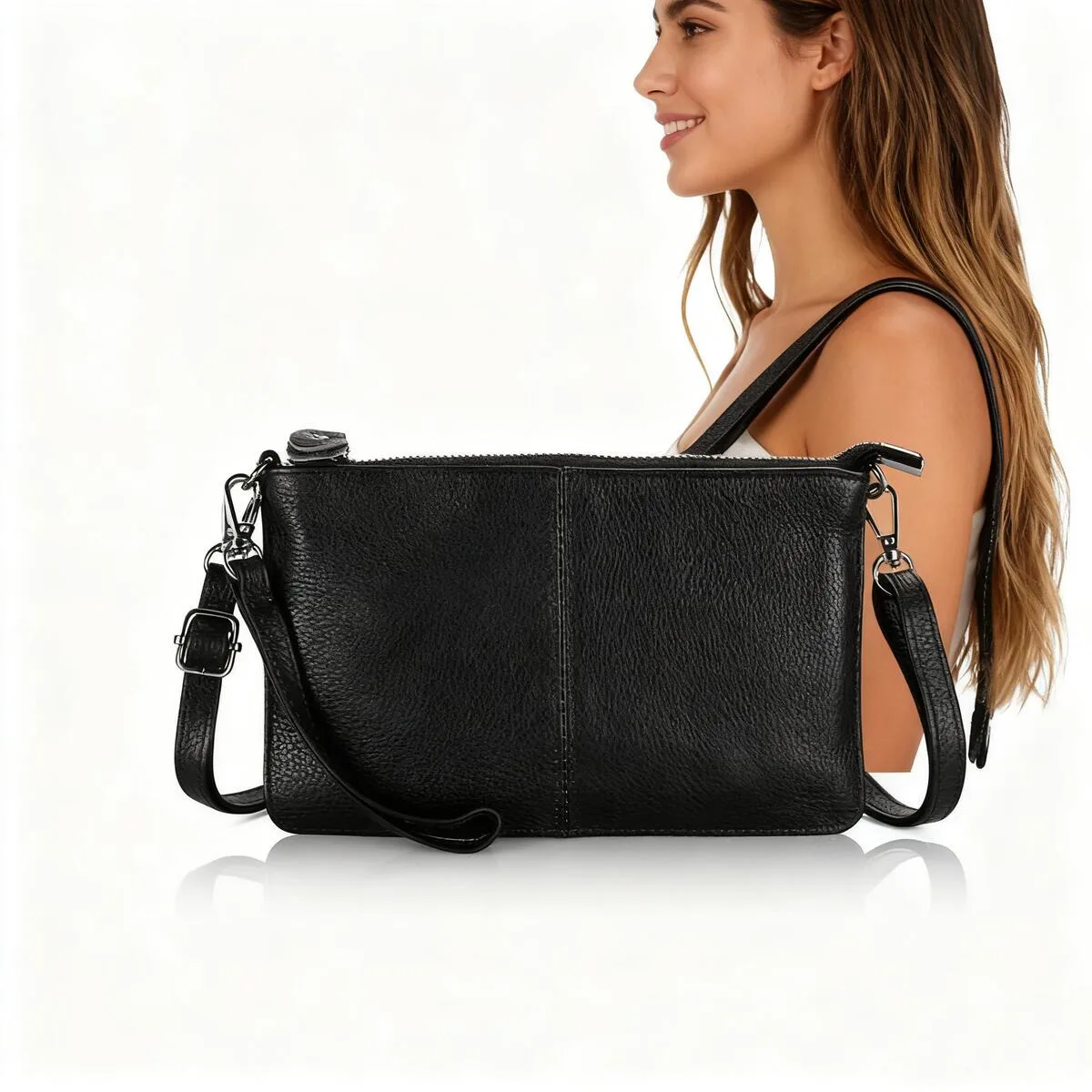 

Genuine Leather Wristlet Clutch Wallet Purses Small Crossbody Bags For Women With RFID Blocking Card Slots