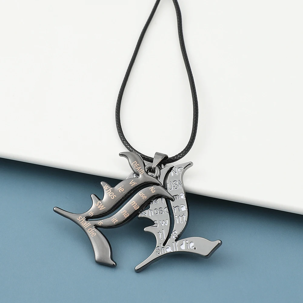 Death Note L Logo Pendant Necklace - Black Rope Leather Choker Mystery Character Jewelry Unisex Fashion Accessory view 2
