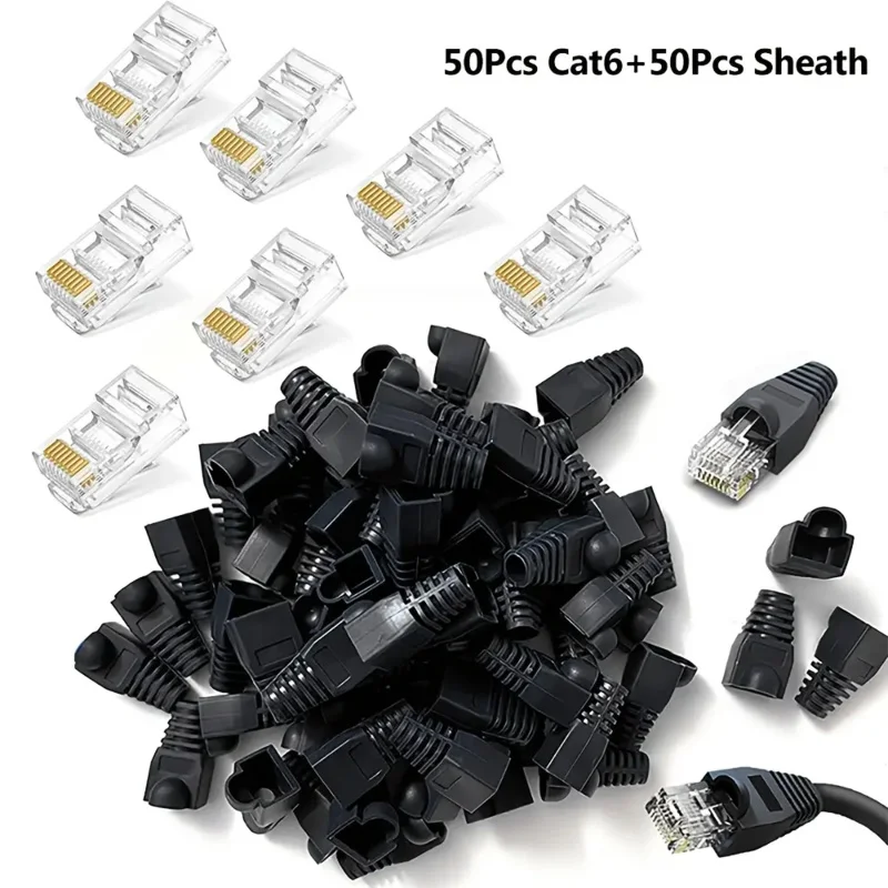 10/50pcs RJ45 Connector UTP Cat5e/Cat6/STP Cat7 - Sheath, 8P8C Ethernet Pass Through Plug Cable Protector Sleeves for Reliable
