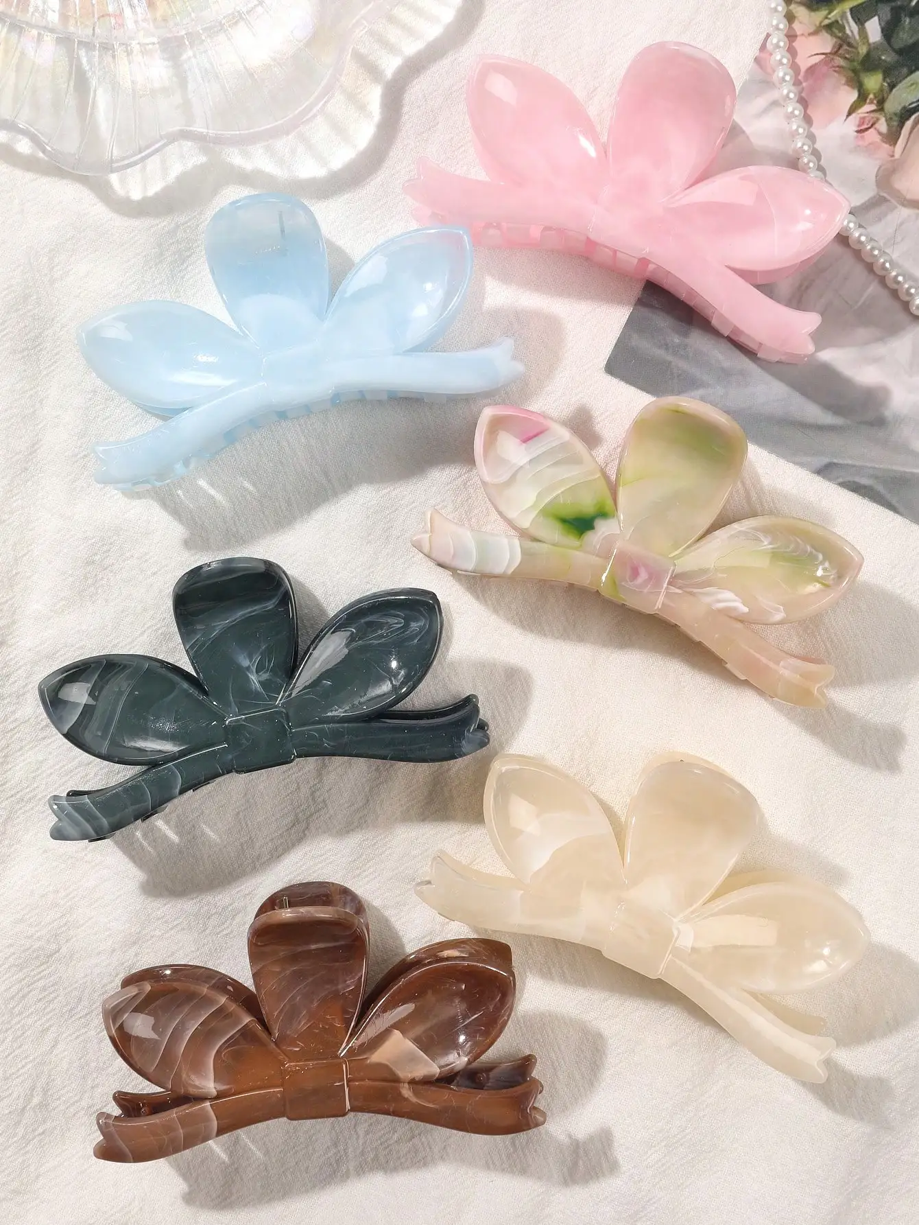 6 Stück Macaron-Haarspangen, Blumen-Bananen-Haarspangen für feines Haar, starker Halt für dickes Haar, 6 Farben, modisches Haaraccessoire – Detail 1