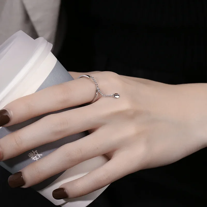 A Girl 1Pcs Chain Tassels Ring Adjustable Simple Korean Fashion Women Party Ring Finger Korean Silver Color Jewelry image 4