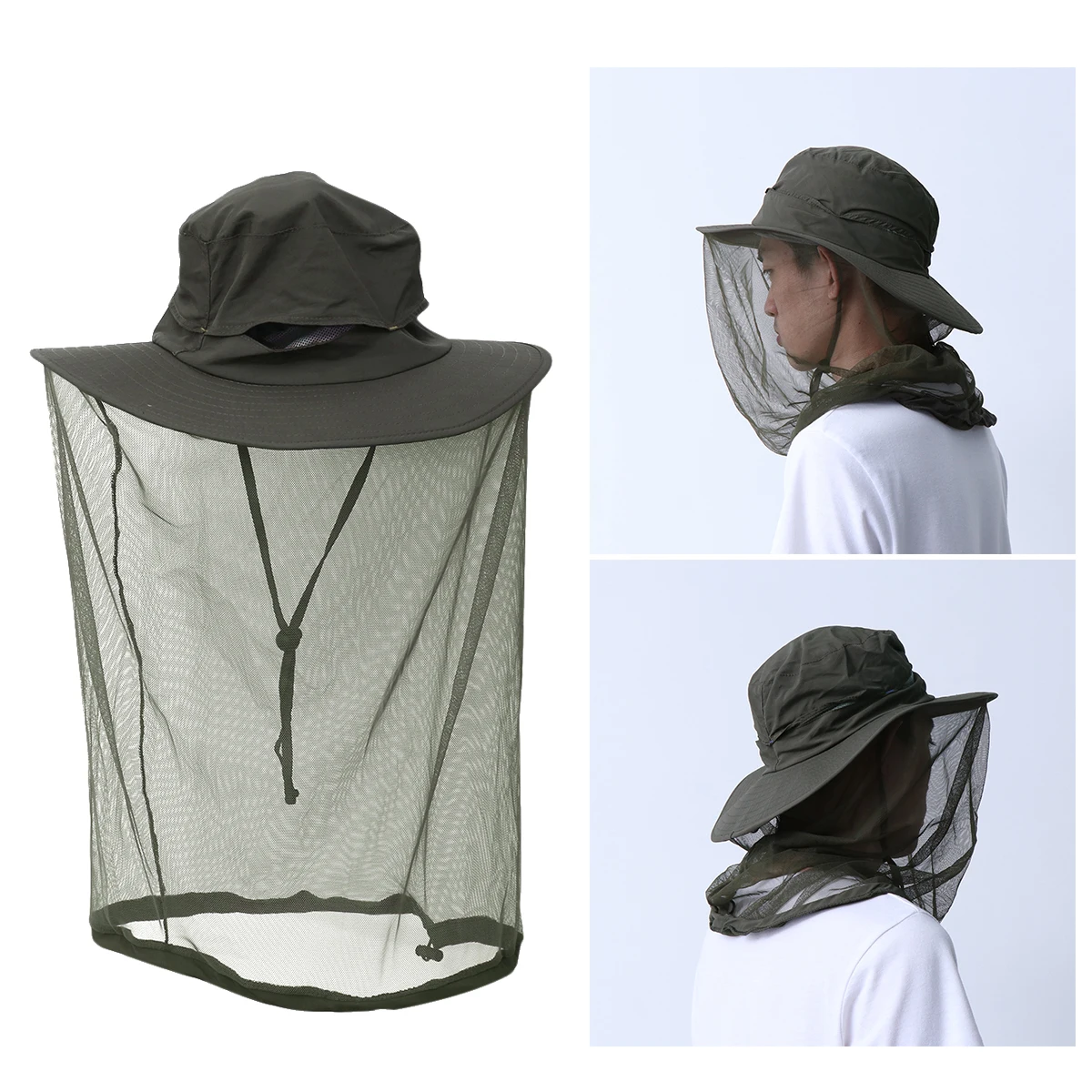 

Bee Mask Outdoor Fishing Hat Head Hidden Net Mesh Head Protection from (Army Green)