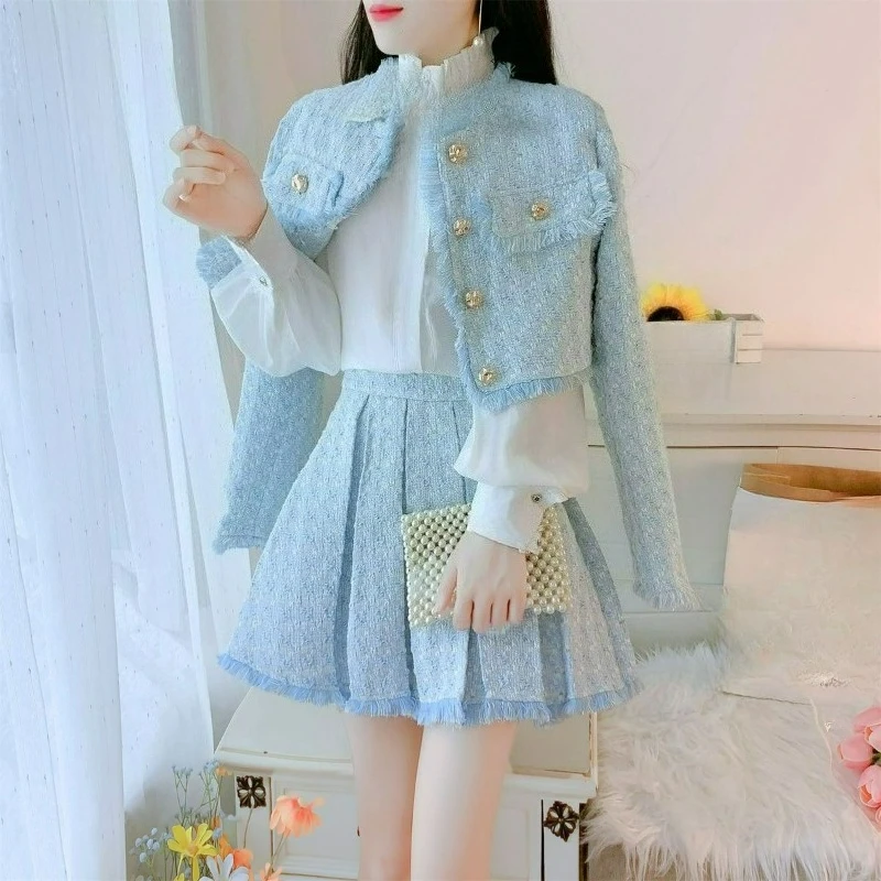 

2026 New French Style Fringed Single-breasted Outerwear Suit for Socialite High-end Elegant Pleated Skirt Two-piece Sets