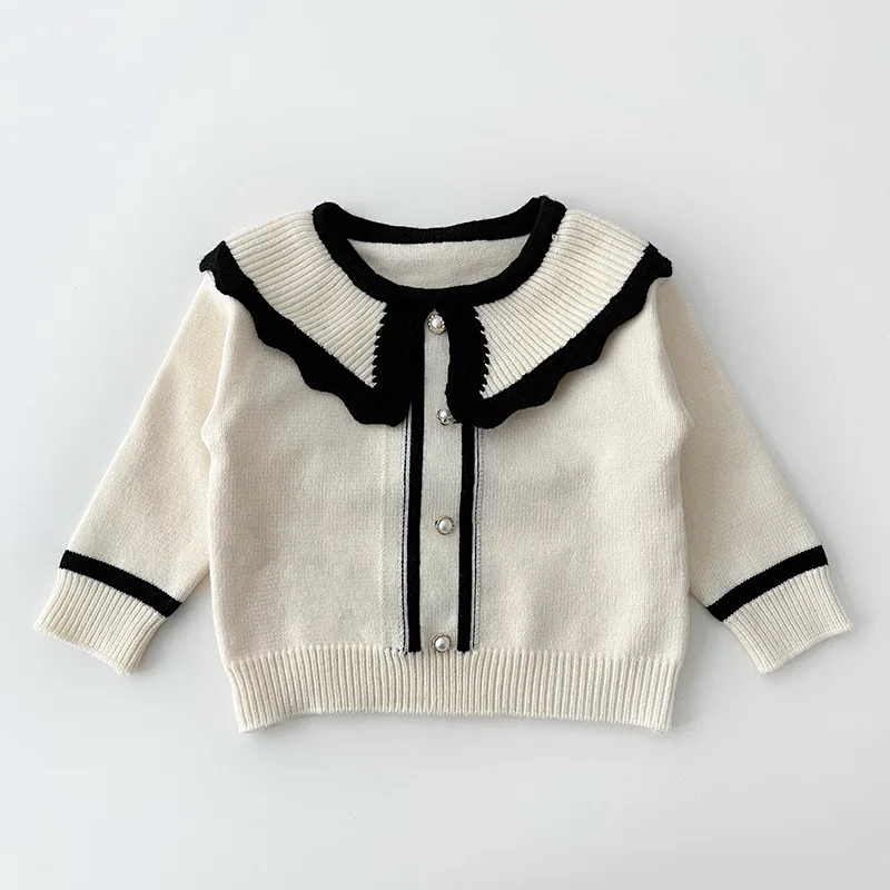 

2025 Autumn New Baby Girl Long Sleeve Knit Sweater Infant Girl Ruffled Collar Sweater Toddler Knitted Tops Girl Princess Clothes