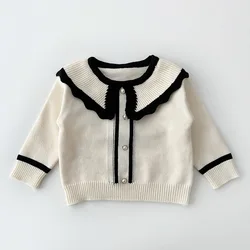 Suéter de punto de manga larga para niña, suéter de cuello con volantes, Tops de punto para niño pequeño, ropa de princesa, novedad de otoño 2023