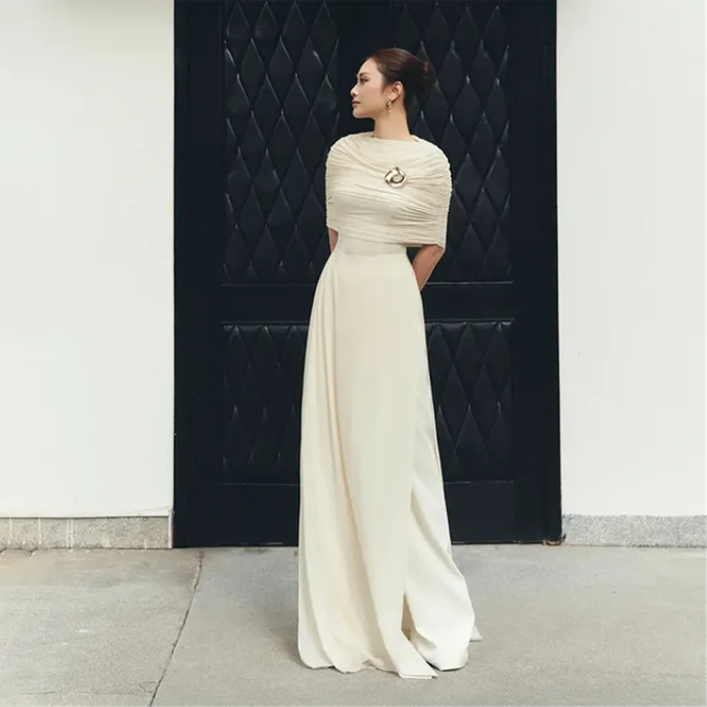 

2026 Women's Formal Evening Gowns Elegant Half Sleeve Pleated Evening Dresses Slim Fit Straight Formal Dresses for Party Wedding