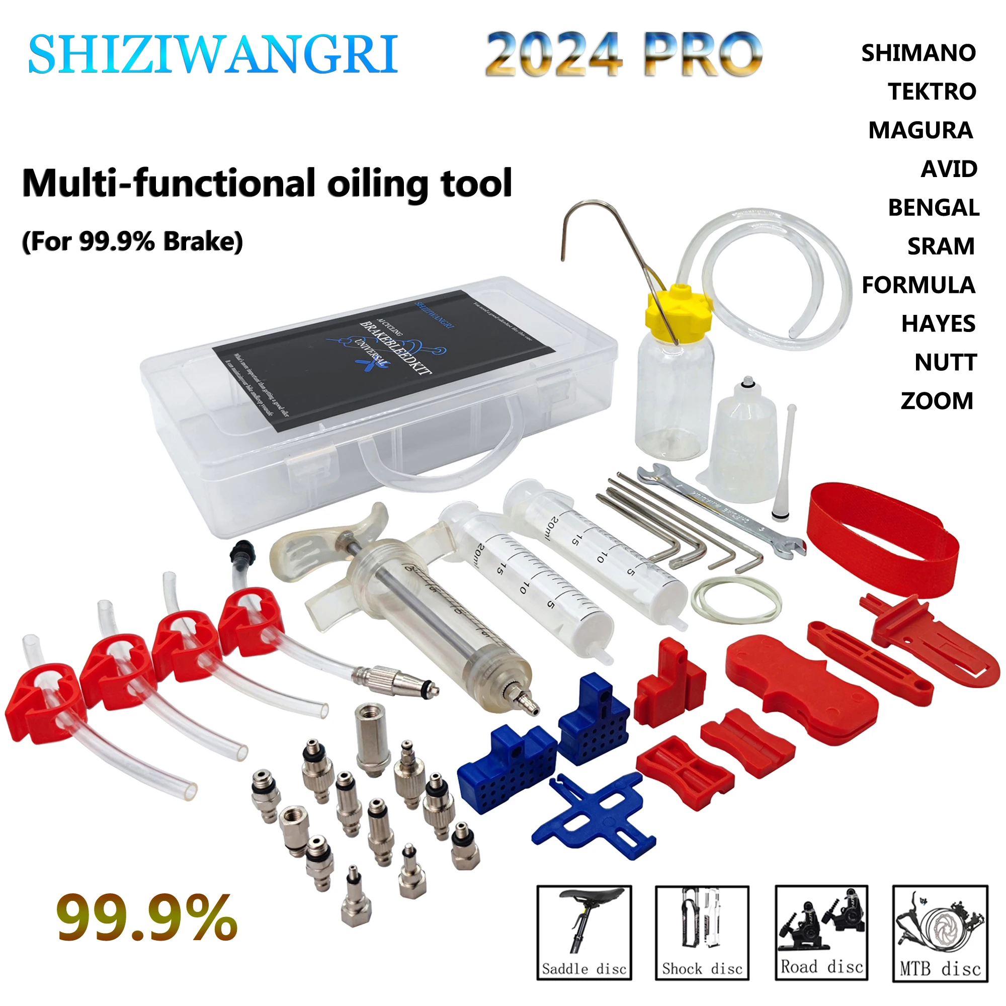 SHIZIWANGRI 2024 Pro Bicycle Hydraulic Disc Brake Oil Bleed Kit For ,SRAM, SHIMANO,Avid,Series MTB Road Bike Brake Repair Tools