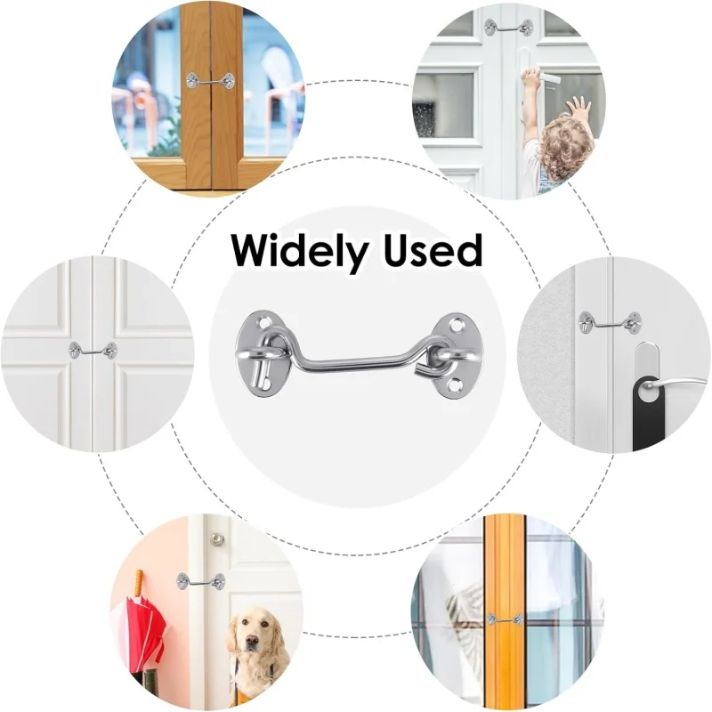 4 قطعة 3/4/6/8/10 بوصة خطاف من الفولاذ المقاوم للصدأ ومزلاج عين، قفل سهل لباب الحظيرة، مزلاج خطافات، أقفال نافذة، دعم النوافذ، دعامة الرياح