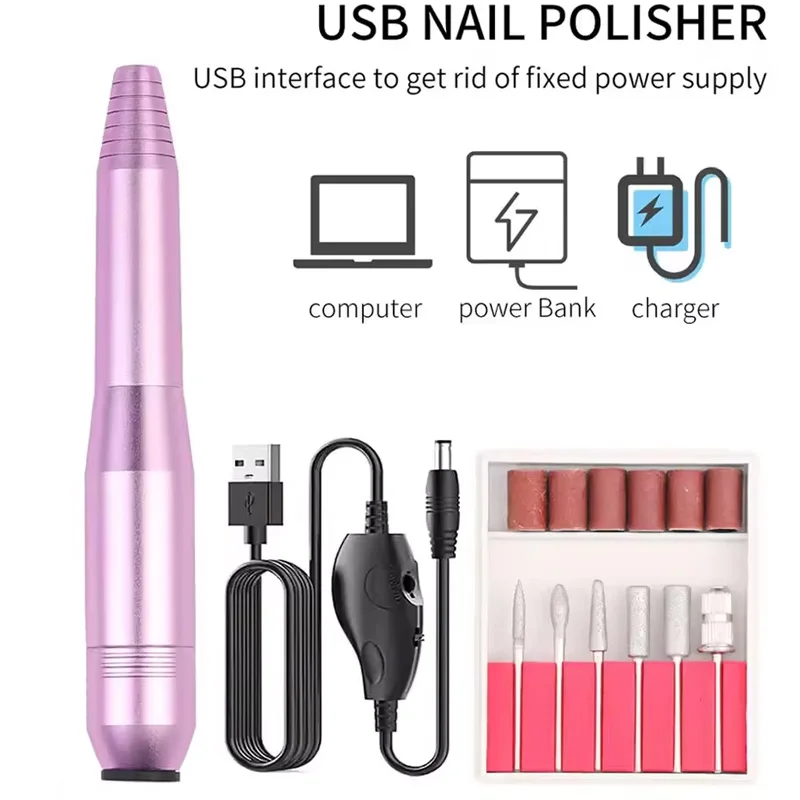 ポータブル12V電動ネイルジェルドリルペン、USB速度制御付きミニ回転式、ペディキュアファイル、ドリルと研磨機ツール