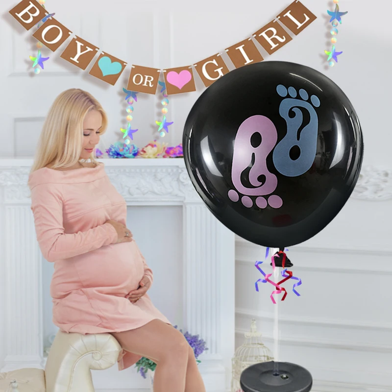 

36inch Black Gender Reveal Latex Balloons Boy or Girl Themed Printed Balloons Baby Shower Gender Reveal Party Decor Supplies