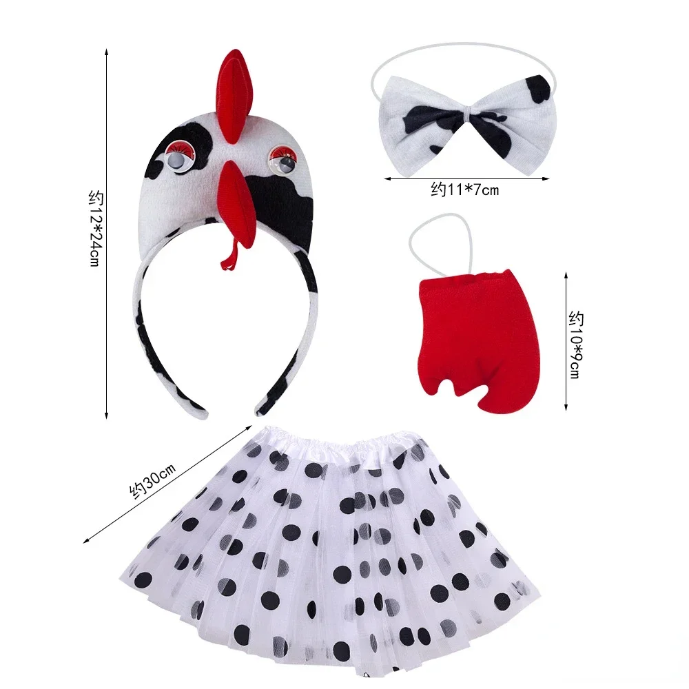 Party Girls Kids Chicken 3D Animal Costume Chick Headband Bowtie Tail Tutu Set Halloween Christmas Cosplay For 3- 8Years