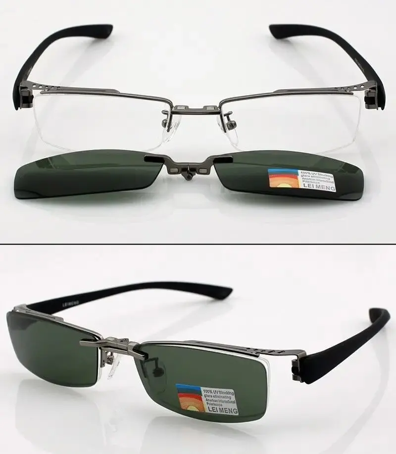 Magnetic Polarized Clip on half rim Eyeglasses Frame Night Driving sunglasses Rx