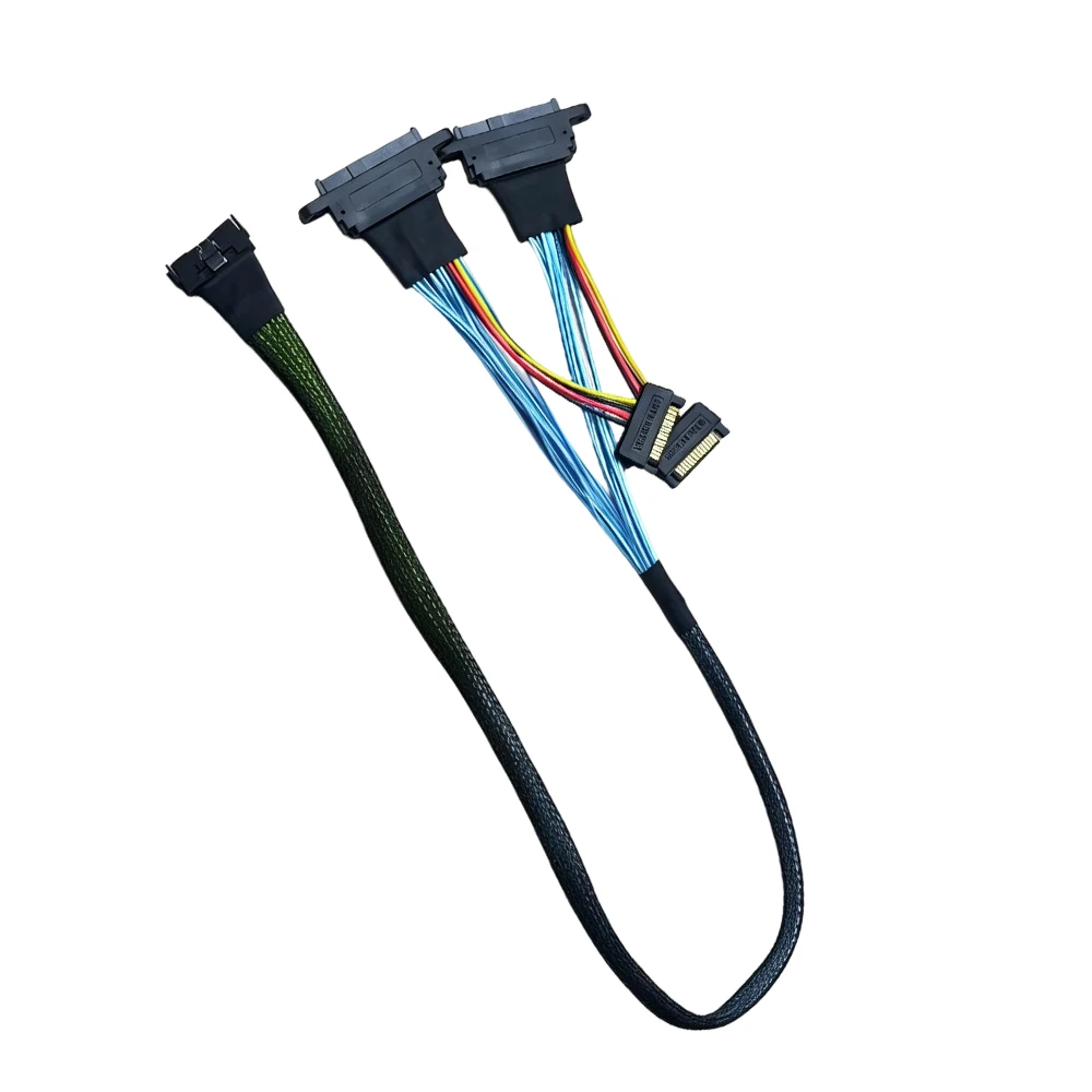 Slim SAS  MCIO 8i 8X 74Pin to Dual U.2 (SFF-8639) NVMe SSD Cable ,PCIe 4.0/3.0 High Speed Data Transfer Cable for U.2 SSD