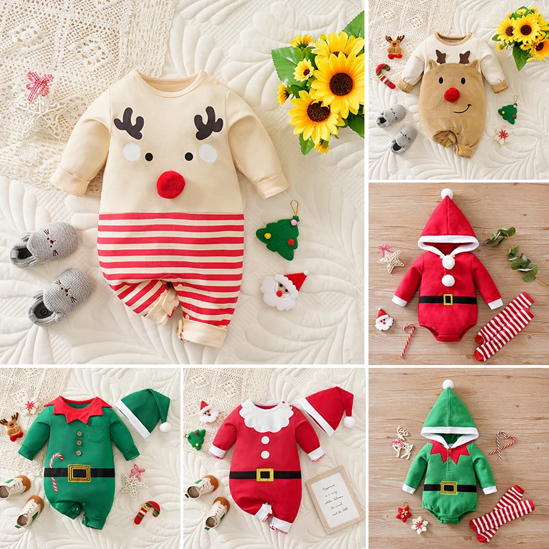

Christmas Newborn Baby Romper cotton Winter velvet green Santa Elk long sleeve Unisex Baby Bodysuits 0-18 months baby Clothes