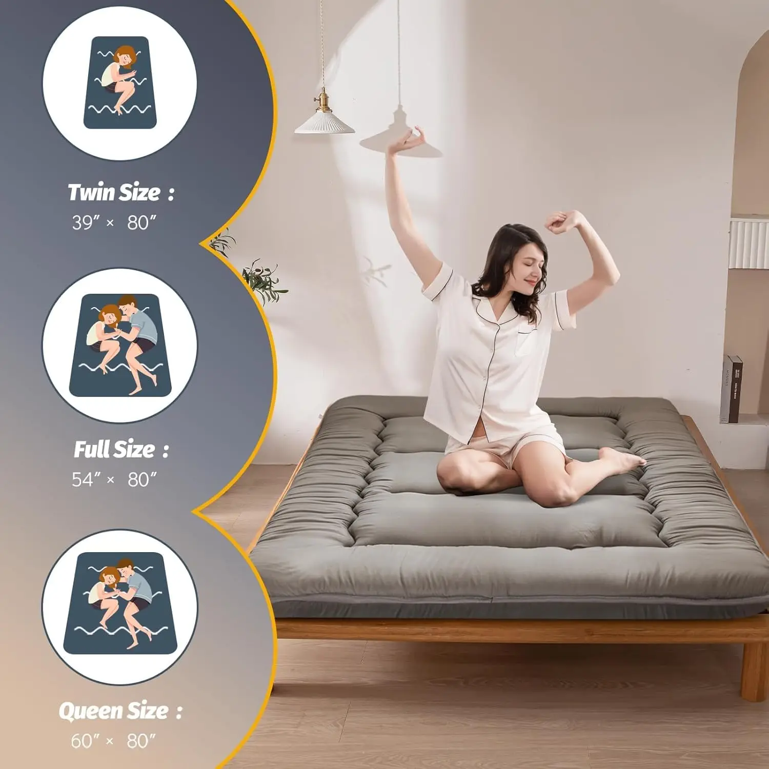 Guest Room Floor Futon Mattress, Extra Thick Foldable Tatami Pad, Dark Grey, Roll Up Design