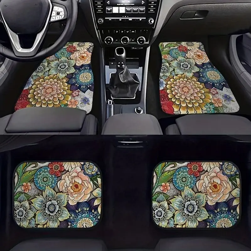 Bohemian Retro Style Lint-free Car Antifouling Easy Clean Floor Mats Home Sedan Decor Carpet Non-slip Soft Four-piece Set Rug