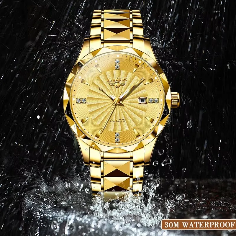 Lige-メンズラグジュアリー防水ビジネスウォッチ、紳士クォーツウォッチ、HDルメ、カジュアル、シンプルな腕時計、ボックス、ファッション
