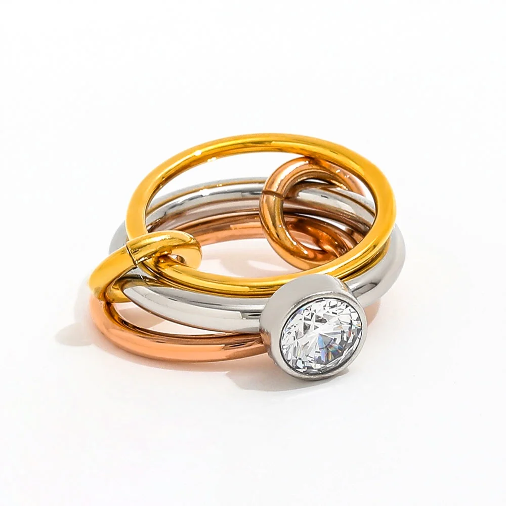 

Joolim Jewelry Wholesale High End PVD No Fade Three-color Combination Rounnd Zirconia Stainless Steel Ring Trend For Women