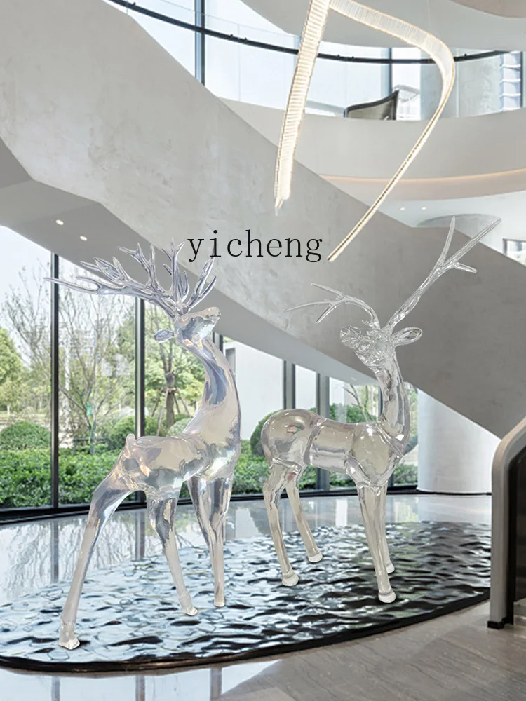 ZC Transparent Resin Deer Sculptured Ornaments Large Floor Entrance Corridor Indoor Animal Crafts