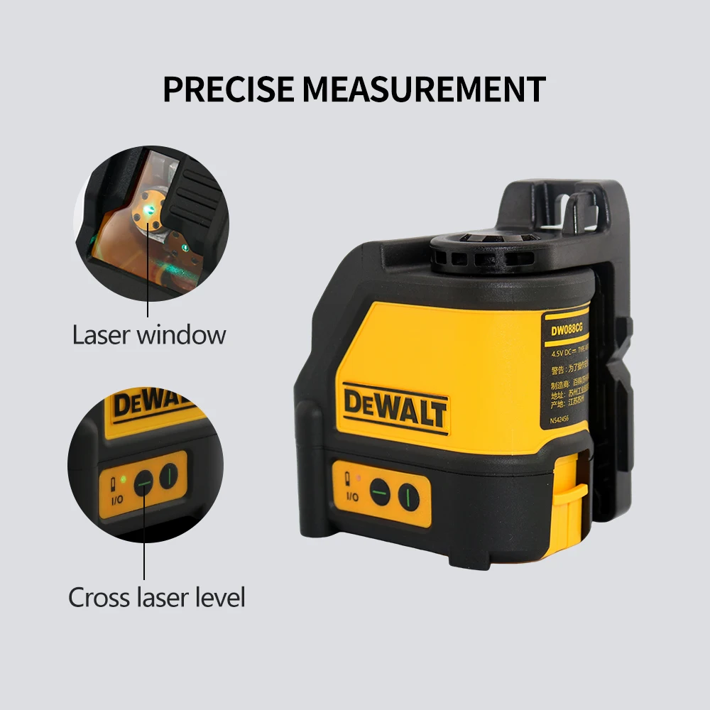 Dewalt DW088CG nivel láser cruzado de 2 líneas, luz verde, instrumento de punteado Horizontal y Vertical de precisión inalámbrico para exteriores